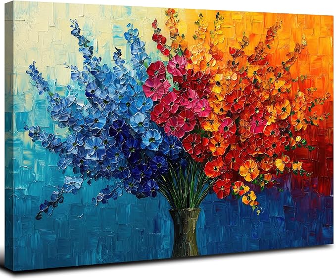 Abstract Floral Wall Art Botanical Wildflowers Bouquet Wall Decor for Bathroom Colorful Daisy Poppy Canvas Print Painting Aesthetic Flower Picture Blossom Plants Artwork Bedroom Home Decoration 16x24"
