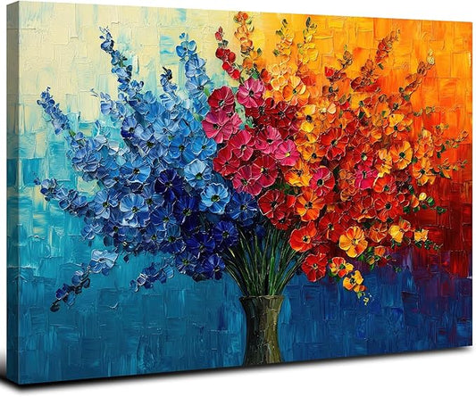 Abstract Floral Wall Art Botanical Wildflowers Bouquet Wall Decor for Bathroom Colorful Daisy Poppy Canvas Print Painting Aesthetic Flower Picture Blossom Plants Artwork Bedroom Home Decoration 16x24"