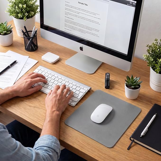 Leather Desk Pad Protector, Waterproof Mouse Pad, PU Desk Mat, Office Desk Cover, Desk Writing Mat for Office/Home/Work/Cubicle (Gray/Silver) 9x8 in