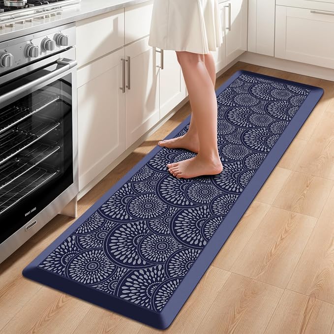 Mattitude 4/5 Inch Kitchen Mat, 17.3x59in Heavy Duty Ergonomic Comfort Foam Standing Desk Mat, Waterproof Non-Slip Standing Mats and Rugs for Kitchen, Office, Blue