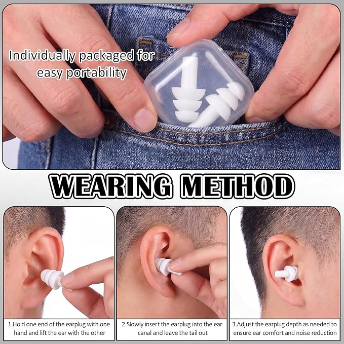 24 Pairs White Ear Plugs Bulk NRR 29dB Reusable Silicone Ear Plugs with Plastic Cases Soft Foam Plug for Sleeping Noise Cancelling Concerts Shooting Swimming Noise Reduction