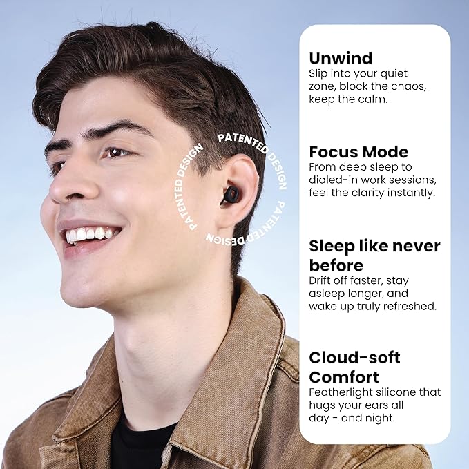 Zenz Unwind Pro Ear Plugs for Sleeping Noise Reduction – Soft Silicone Reusable Earplugs for Sleep, Focus & Work – 35dB Noise Reduction with Storage Case – XS/S/M/L Eartips (Onyx Black, One Size)