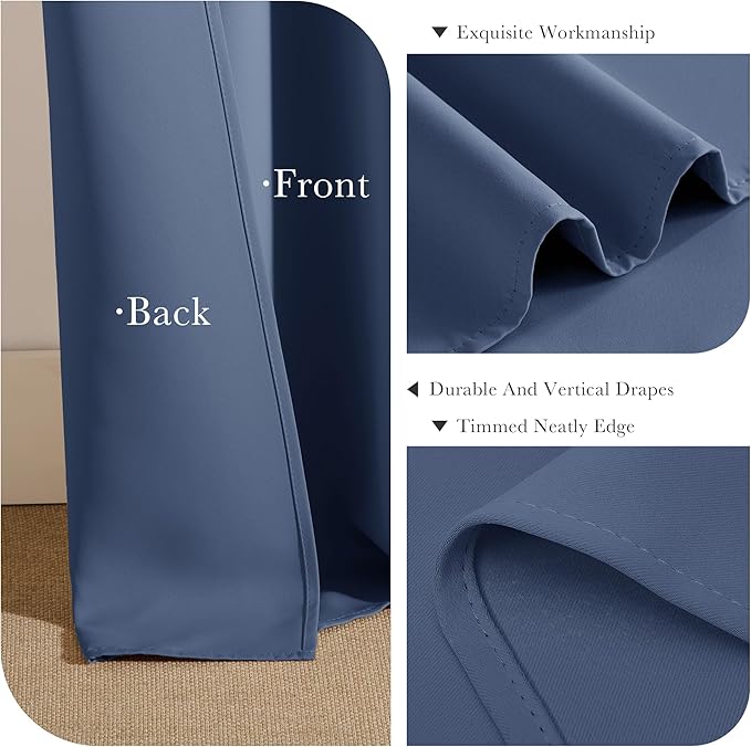 PONY DANCE 102 inch Long Curtains 2 Panels Set for Living Room Bedroom, Rod Pocket/Back Tab Thermal Insulated Room Darkening Light Blocking Floor to Ceiling Drapes, W 52 x L 102 inch, Blue Haze