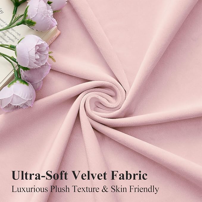 Baby Pink Velvet Curtains 108 Inches Long for Girls Room, Luxury Room Darkening Thermal Insulated Soundproof Curtains Luxury Window Drapes for Bedroom, Back Tab Rod Pocket, W52 x L108, 2 Panels