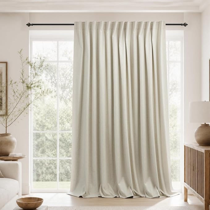 KOUFALL Extra Wide 100 Inch Linen Blackout Thermal Curtains for Summer Heat, Soundproof Insulated Black Out Sliding Glass Door Curtain Drapes for Patio Bedroom Living Room, 84 Inches Long 1 Panel
