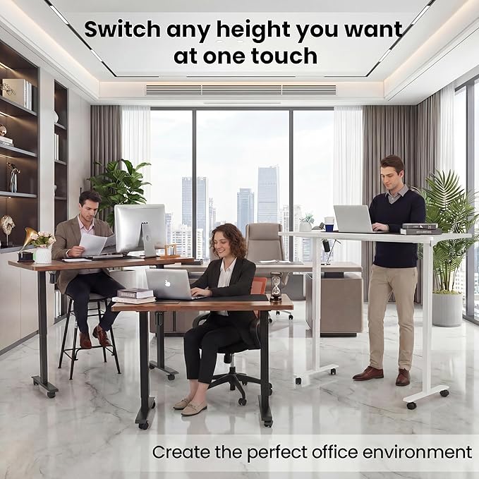 farexon Electric Standing Desk 63 x 24In with Power Outlets,Rolling Stand up Desk with Mouse Pad,Wheels，2 USB Ports & 3 Power Outlets, 4 Caster, 4 Preset Heights Easy to Set for Home Office(Brown)