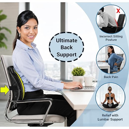 Lumbar Back Support | Adjustable Breathable Mesh Ergonomic Car Seat Home Office Desk Chair Pain Relief Cushion (Lumbar Support, 1, Pieces)
