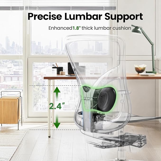 Marsail Ergonomic Office Chair with Lumbar Support,2D Headrest, Adjustable Armrests, Contoured Seat Cushion,Desk Chair with Wheels for Home and Office
