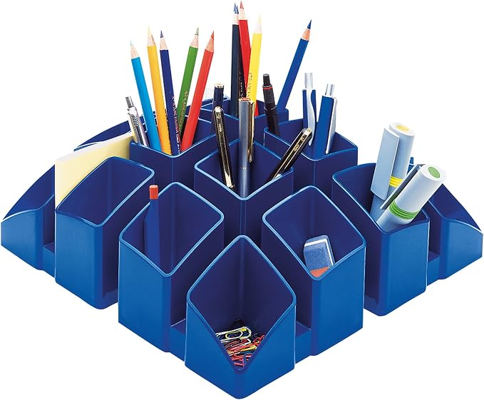 HAN 17450-14, Scala Desk Tidy. Exclusive Design Meets Function: Elegant, Glossy and Expandable. with 4 compartments und Card Holder, Blue