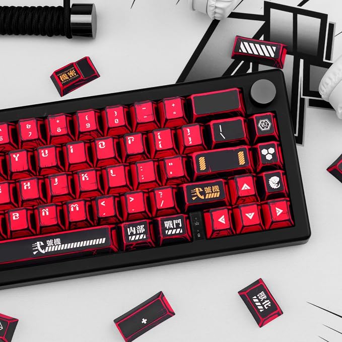 Red and Black PBT Keycaps Set 135 Keys Cherry Profile Manga Japanese Style Keycaps Cherry Mx Gaming Keyboard Keycap Set for ANSI Layout Mechanical Keyboard
