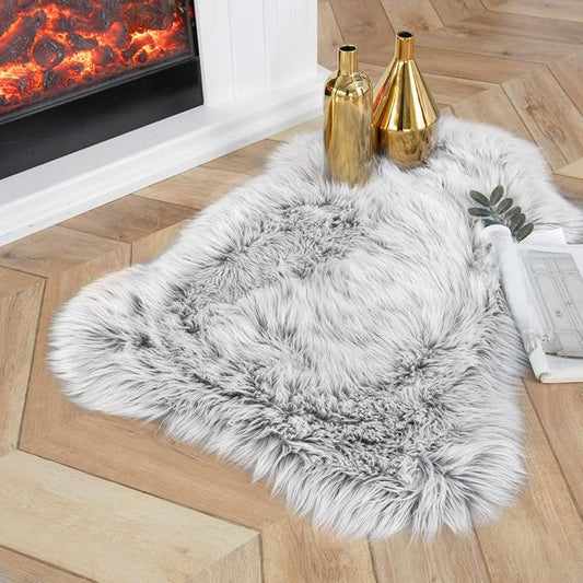 Ashler Faux Fur Rug, Fluffy Shaggy Ultra Soft 2 x 3 Feet Sheepskin Fur Rug, Frosted Bottom Gray Fuzzy Machine Washable Shag, Nursery Decor Throw Rugs for Bedroom, Living Room