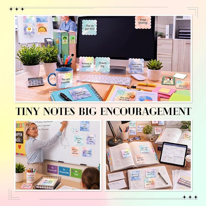 9 Pcs Scalloped Aesthetic Sticky Notes 3x3 Inch Vintage Colors Cute Wavy Self Sticky Note Pads Memo Pads for Journal School Office Supplies Decoupage Craft Stationery Gift(Watercolor)