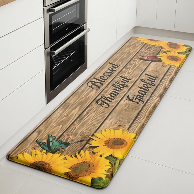 Farmhouse Sunflower Kitchen Decor Mat, Extra Long Anti Fatigue Mat | Extra Long Coverage,Farmhouse Kitchen Decor,Cushioned Comfort,Non-Slip Backing,Waterproof Surface,Easy Clean,Kitchen Island