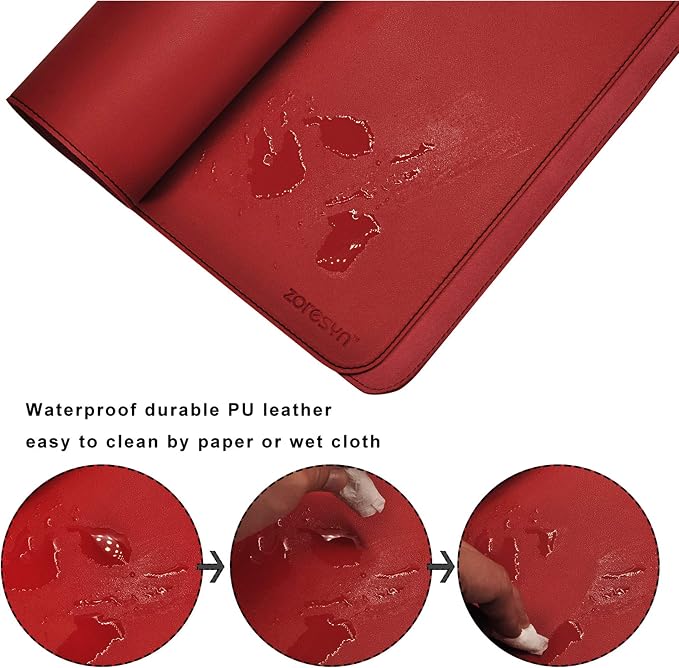 ZORESYN Extra Large Desk Mat, 78.7 x 35.4 Inch PU Leather Conference Table Protector, Waterproof Non-Slip Extended Desk Pad, Dual Zone Writing Mouse Pad for Office Home Dining Workstation Red