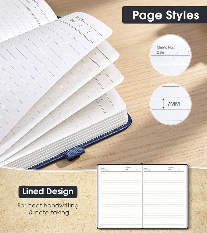 Lined Journal Notebook, A5 Hardcover Leather Journals for Writing, 160 Numbered Pages, 5.7'' x 8.3'' Journaling Notebooks for Men Women, Thick Paper College Ruled Journal for Work Office School, Navy