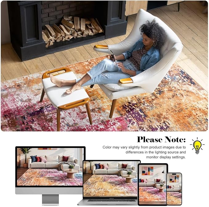 Macgace Washable Abstract Rug, 5x7 Modern Area Rugs with Non-Slip Rubber Backed for Living Room, Thin but Soft Contemporary Carpet Kitchen Bedroom Dining Room Decor, Galaxy
