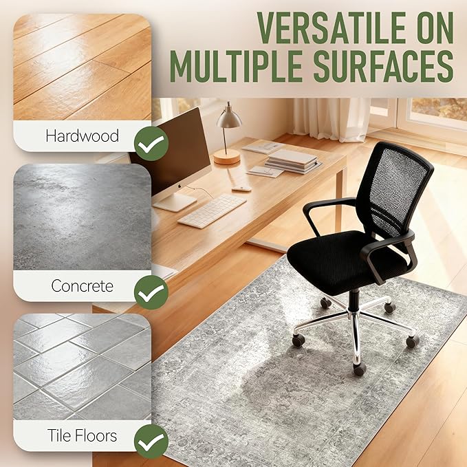 Office Chair Mat for Hardwood Floor, 36"x48" Desk Chair Mat for Home Office, Non-Slip Desk Rug, Under Desk Mat for Rolling Chair,Washable Rugs for Gaming Chairs-Light Grey