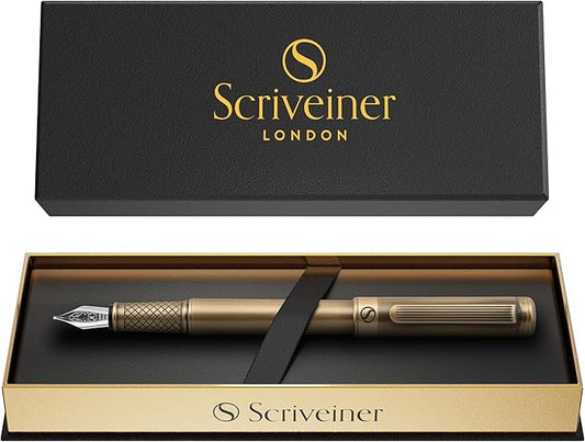 Scriveiner Luxury Fountain Pen - Stunning Bronze Luxury Pen, Schmidt Gilded Nib (Medium), Converter, Best Pen Gift Set for Men & Women, Professional, Executive, Office, Nice Pens