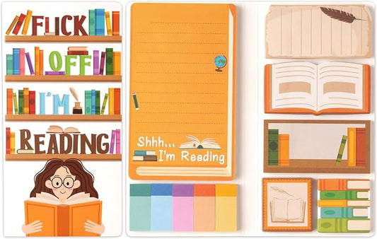 B1ykin Cute Sticky Notes Set - Shhh I’m Reading Self-Stick Notes Pad, 550 Sheets Writing Memo Pages Sticky Notepad for Teacher Appreciation Gifts, School Office Supplies (Funny Book Lovers)