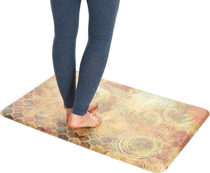 J&V TEXTILES Anti Fatigue Cushioned Comfort Mat, Ergonomically Durable, Supportive, Padded, Thick and Washable, Stain-Resistant, Kitchen, Garage, Office Standing Desk Mats (Boho Study Floral)