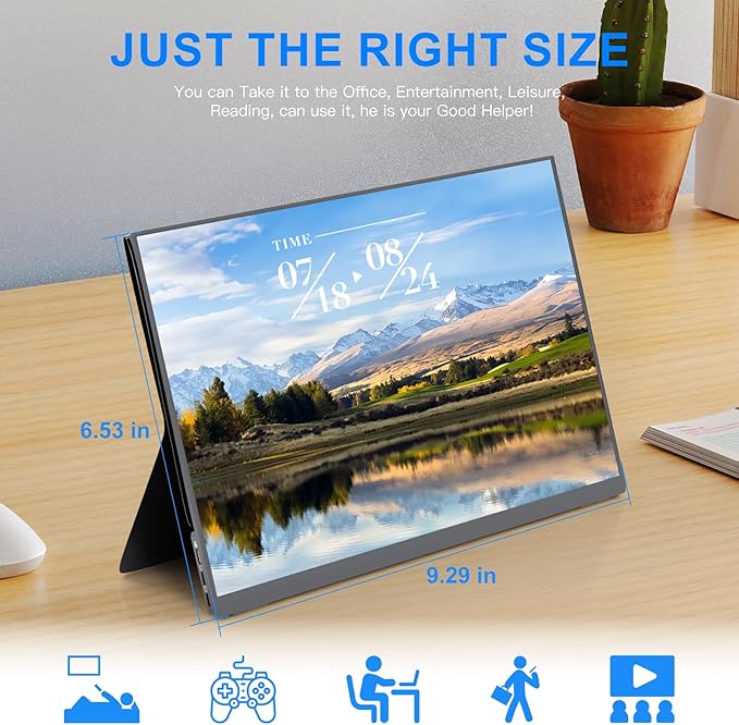 10.5''Portable Monitor for latop ,2K FHD 60HZ Laptop Monitor Screen,USB-C and HDMI Inputs, Ultra-Slim IPS Panel with HDR and Premium Smart Cover & Speakers for Laptop,PC,Phone,PS4/5,Switch,Mac,Xbox