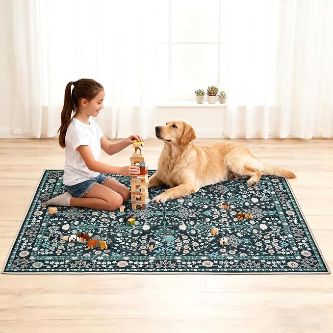 Office Chair Mat for Hardwood Tile Floor, 36"x48"Anti-Slip Under Desk Carpet Protector for Rolling Computer Chair Mat, Machine Washable Office Area Carpet (Chenille,Vibrant Green)