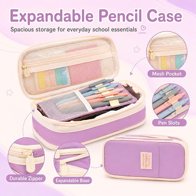 Aesthetic School Supplies with Pencil Pouch - 57 Pcs Cute College Essentials Set, Big Capacity Pen Case, Eraser Holder, Pastel Highlighters, Bible Study Journaling Stationary Kit for Girls Teens
