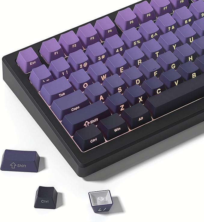 dagaladoo Double Shot PBT keycaps Set,Shine Through keycaps 60% 75%,OEM Profile Keyboard keycaps,Gradient Purple,Side Printed keycap for Mechanical Gaming Keyboards（136key）