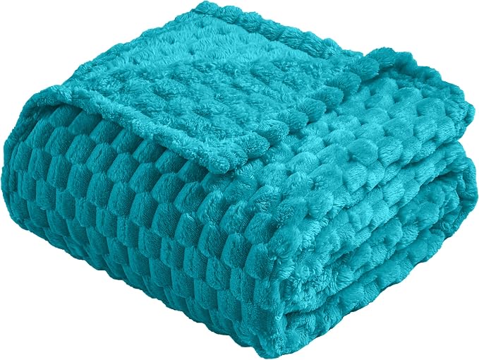 Vessia Flannel Fleece Throw Blanket(50x70 inch), 3D Jacquard Teal Fuzzy and Warm Blanket for Couch,Sofa,Bed,Chair, 300GSM Super Soft Touch Cozy Lightweight Throw for All-Season Home Decor