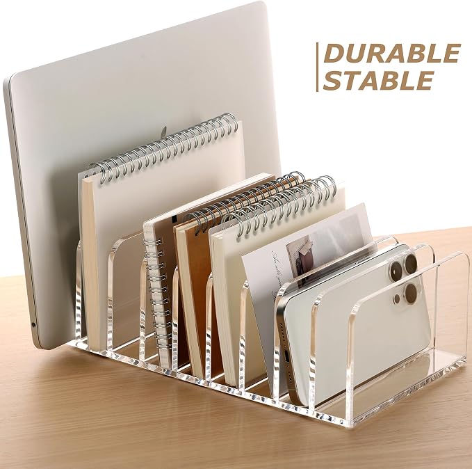 SANRUI Clear Desk Mail Organizer, 9 Slot Acrylic Office Document Sorter | File Storage Holders, Multifunction Letter Folder Racks Holders for Office,Home, School Desktop Organization