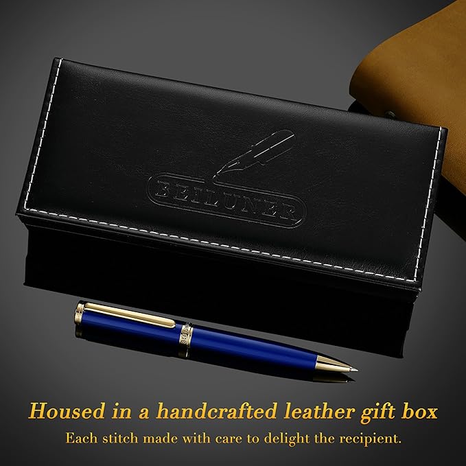 BEILUNER Luxury Personalized Gel Pen with 24K Gold Finish, Blue Piano Lacquer, Luxury Grade Craftsmanship, Best Pen Gift Set for Men and Women, Professional, Executive, Office, Retractable Nice Pens