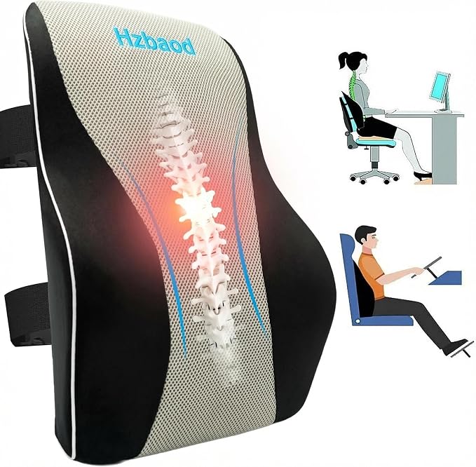 Lumbar Support Pillow for Office Chair - Back Pain Relief, Improve Posture, Double Adjustable Straps