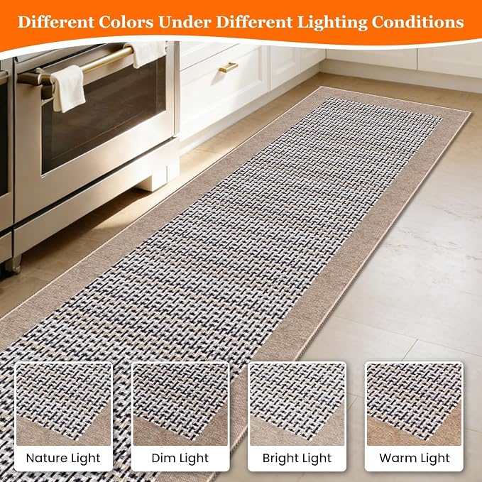 StepRite Kitchen Rugs, Kitchen Mats for Floor, 96"x20" Non-Slip Machine-Washable Kitchen Throw Rug, Absorbent Runner Rugs Office, Sink Standing Desk Mat, Decor Carpet, Khaki