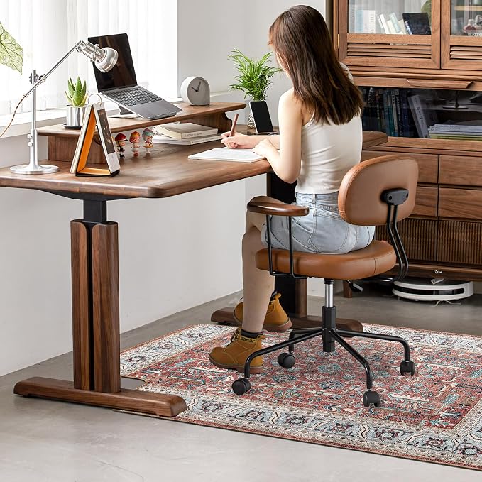 36" X 48" Office Chair Mat for Hardwood and Tile Floors, Under Desk Chair Mat for Carpet Protector Rolling Computer Chairs, Machine Washable Non-Slip Area Rug, Red Brown