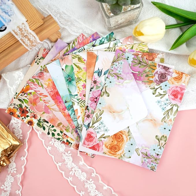 160 Pcs Stationery Paper Envelopes Set Includes 50 Lined Writing Paper & 50 Envelopes with 60 Colorful Round Dot Stickers, Cute Vintage Floral Letter Writing and Stationery Paper Envelopes(10Style)