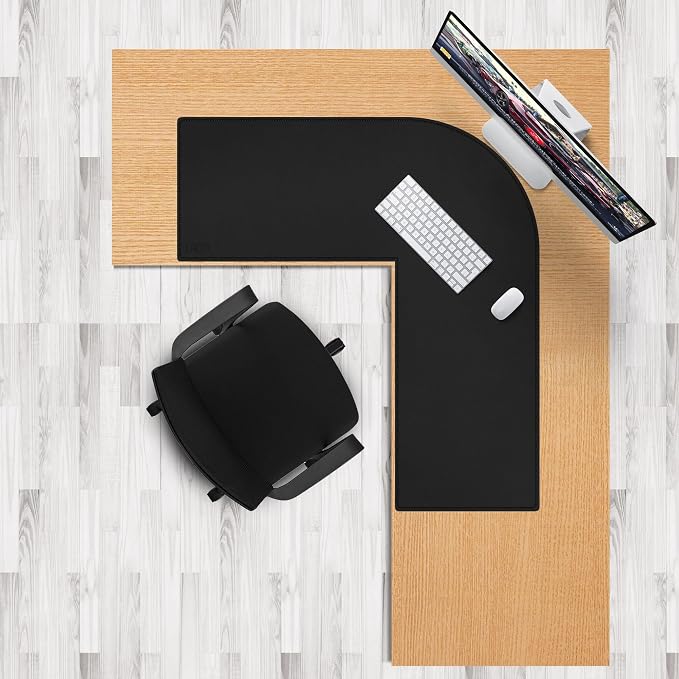 Cacoy L Shaped Computer Desk Pad, 35.4"x39.4" PU Leather Corner Desk Mat, Large L-Shaped Gaming Mouse Pad for Office and Home, Black