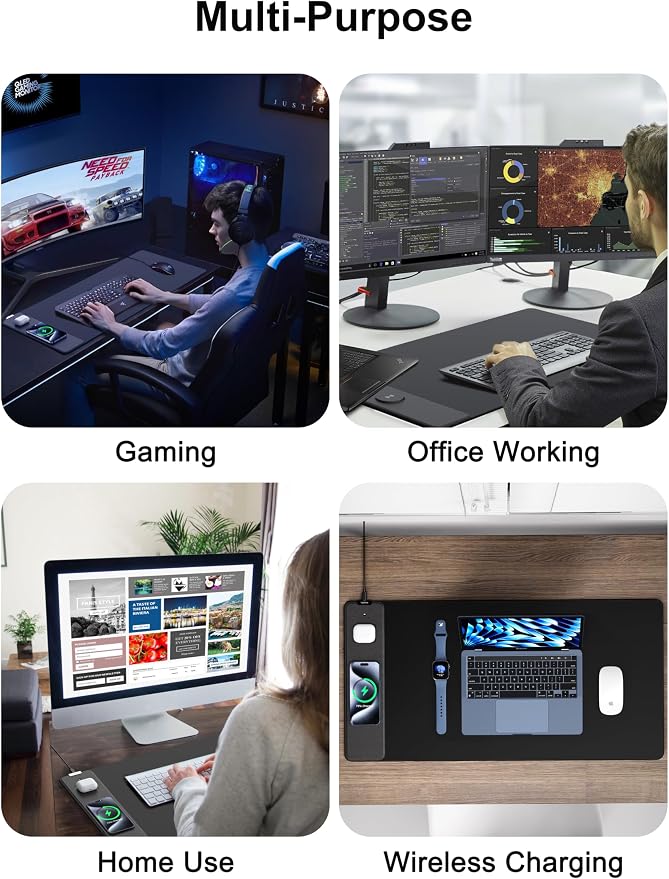 TopMade Mouse Pad with 15W Fast Wireless Charging, 31.5"x15.75" XXL Large Gaming Mousepad, Waterproof Desk Pad, Computer Desk Mat, Black(Includes 20W PD Power Adapter & 6.56ft Woven Cable)