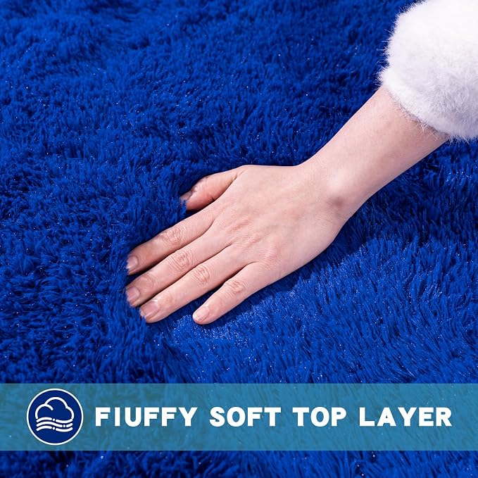 6x9 Area Rugs for Living Room, Blue Fluffy Shaggy Rug Soft Carpets, Rugs for Bedroom Nursery Kids Room Dorm Home Decor Aesthetic, Navy Blue