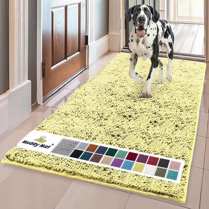Muddy Mat® | Super Absorbent Door Mat Indoor, Microfiber Quick Dry Chenille Entryway Rug, Non-Slip Front Door Mat, Indoor Mats for Entryway, Machine Washable Pet Rug, Yellow 24" x 96"