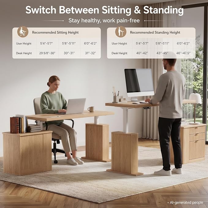 75.5'' Electric Standing Desk with Drawers, Farmhouse Height Adjustable Corner Desk, Sit Stand Office Desk with 4 AC Outlets & Type C Port, Executive Computer Desk, Natural