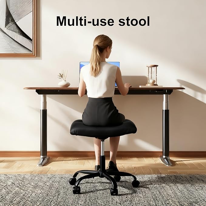 Frassie Mobile Gaming Office Footrest Stool Under Desk Multi-use Height Adjustable Rolling Foot Stool Rest Ottoman (Black)