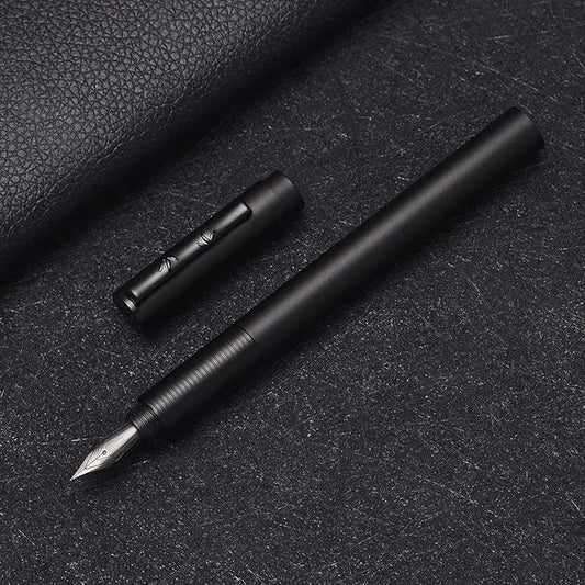 Hongdian H3 Fountain Pen Titanium Black EF Nib with Bamboo Pen Clip, Black Aluminum Alloy Writing Pen