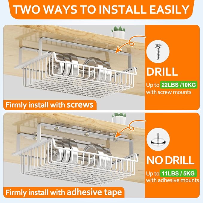 ENONCI Under Desk Storage Drawer Slide Out No Drill Metal Cabinet | Shelf Storage Basket Cabinet, Under Table Drawer Organizer for Office, Home, Workspace, Cabinet