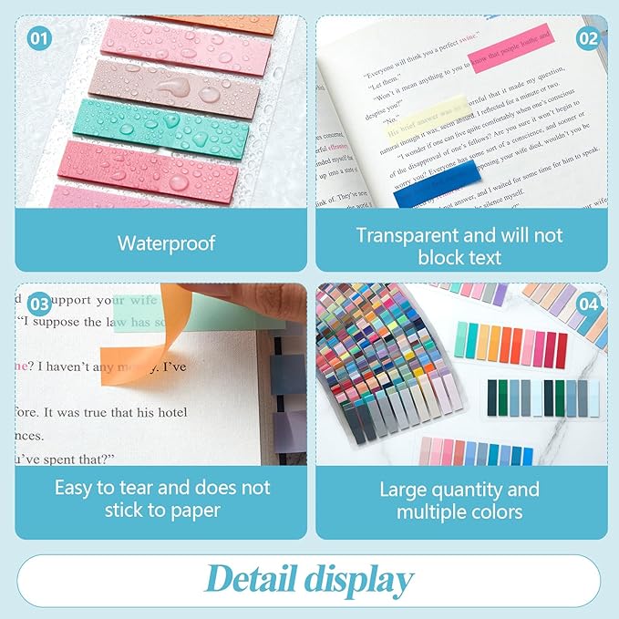 ReliThick 8000 Pcs Annotation tabs Sticky Tabs for Books Transparent Sticky Notes 40 Color Writable Page Markers Book Flags Strip for Annotating Reading Supplies Bookish Gift