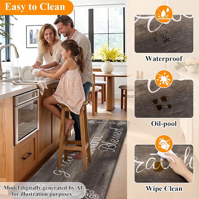 HEBE Anti Fatigue Kitchen Rugs Set of 2, Non Slip Cushioned Kitchen Mats for Floor, Waterproof Farmhouse Kitchen Carpet Set Comfort Standing Desk Mat for Sink,Office,Laundry