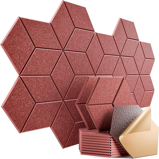 12 Pack Self-Adhesive Acoustic Panels 12" X 10" X 0.4" - Sound Proof Foam Panels with High Density, Y-Lined Design, Flame Resistant, Absorb Noise and Eliminate Echoes(Red)