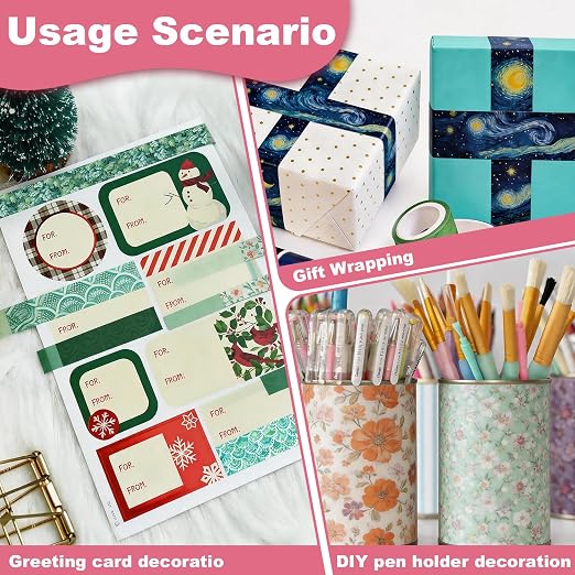 CooBigo 12 Rolls Washi Tape Set, Decorative Masking Tapes for Arts Scrapbook Planner Journaling Supplies Gift Wrapping DIY Crafts (Traditional Patterns)
