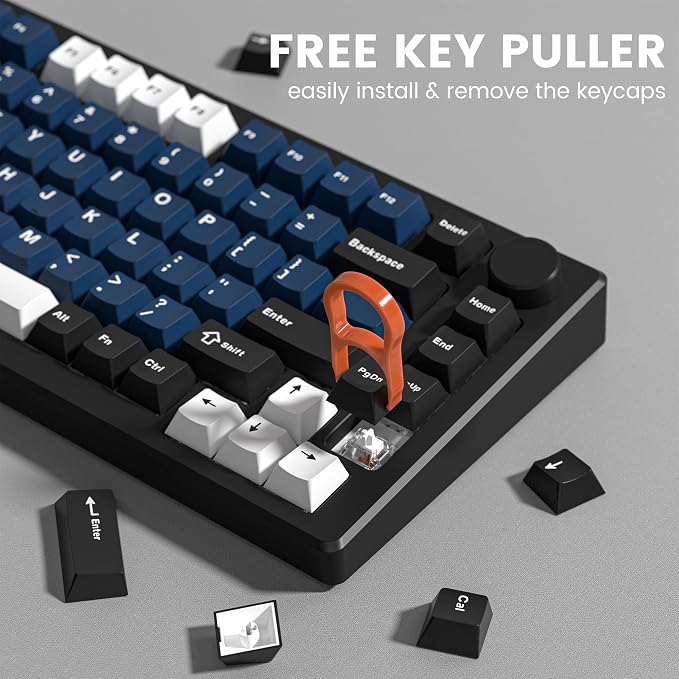 dagaladoo Keyboard keycaps Set, Double Shot PBT keycaps,Cherry Profile Custom Key caps 60 65 75 100 Percent for Cherry-mx Full Size Retro Mechanical Keyboard,Black/Blue/White,138-keys