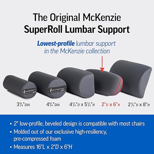 OPTP The Original McKenzie SuperRoll - USA-Made Low Back Lumbar Pillow for Office Chair Lumbar Support, Car Back Support Seat Cushions and Travel. The Preferred Lumbar Cushion by Physical Therapists.