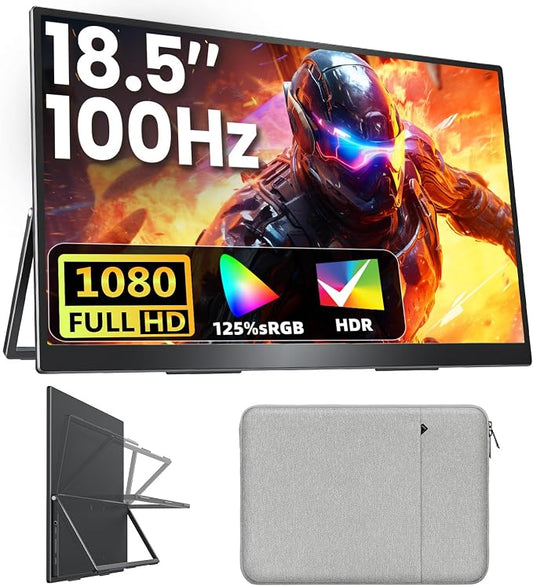 Upperizon Portable Monitor 18.5 inch FHD 125% sRGB 100Hz IPS HDR HDMI USB-C Travel Monitor for Laptop MacBook PC Surface PS5 Xbox, Large External Display with Kickstand & Speakers, VESA Compatible